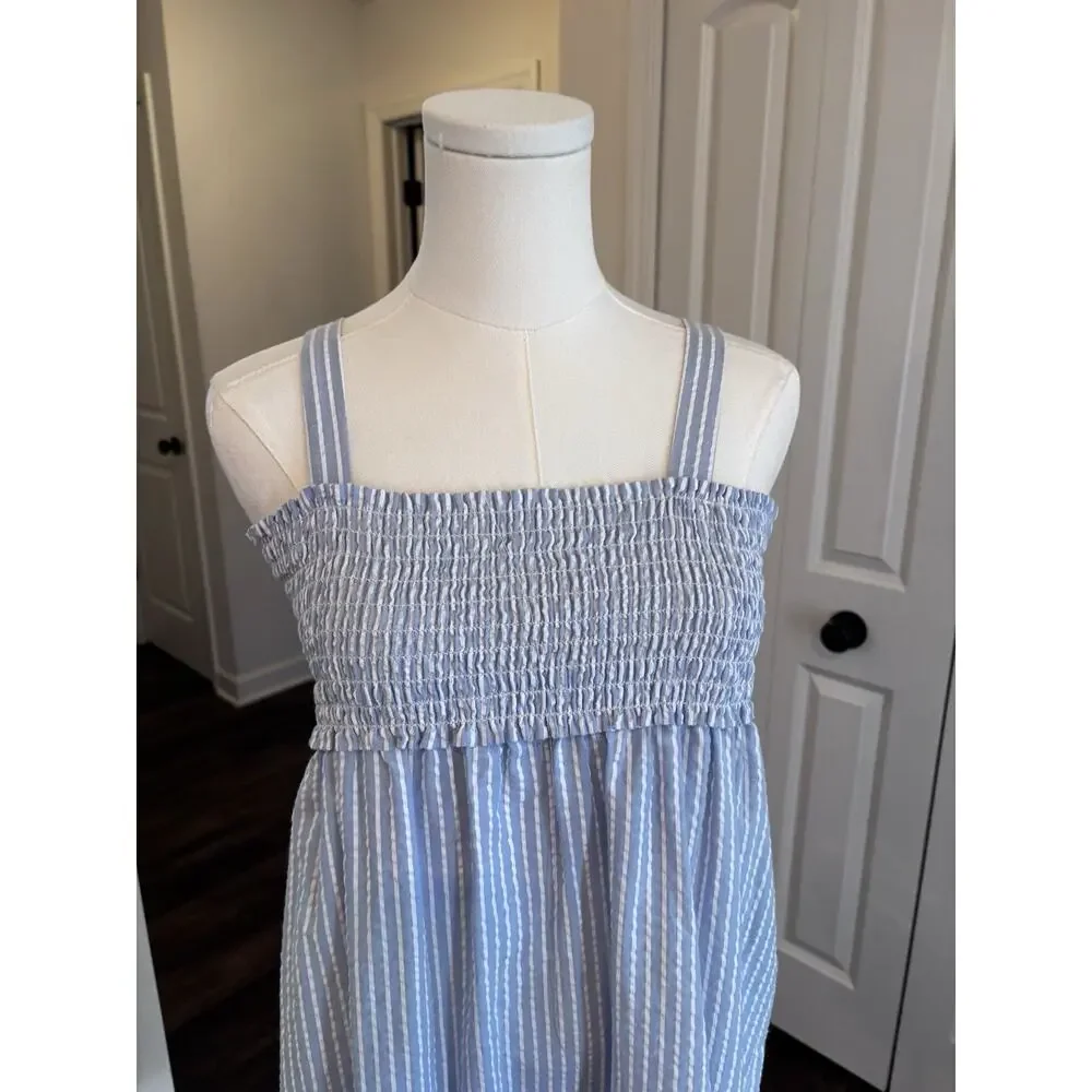 Bonnie Jean Girls Dress Sz 8 Blue Striped Seersucker Spring Maxi Summer Easter